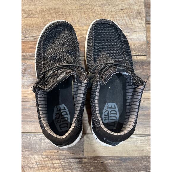 HEYDUDE Men's Wally Stretch Sox slip-on loafers in black with white soles size 9 - Picture 2 of 8